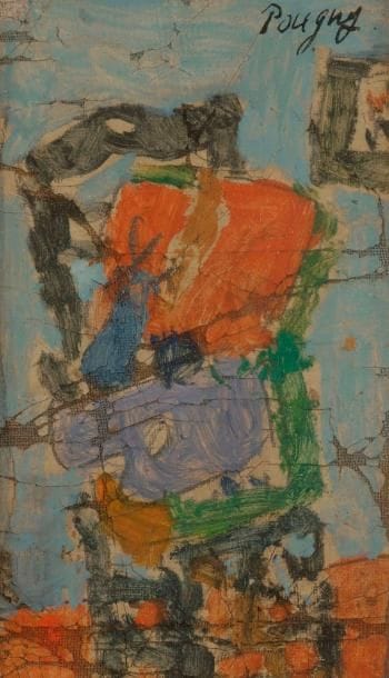 Jean Puni dit POUGNY (1892-1956)
Chaise, boîte et palette, 1943
Huile sur toile contrecollée sur panneau.
Signée en haut à droite.
12.5 x 7 cm

Provenance : 
Collection Pierre Renevey.

Bibliographie : 
Herman Berninger, Jean-Albert Cartier, Jean Pougny 1892-1956, Catalogue de l’œuvre, Tome 2 : Paris - Côte d’Azur, 1924-1956, Peintures, Tübingen, Éditions Ernst Wasmuth, 1992, référencé sous le numéro 601, numéro d’Archives: 810-52G, reproduit p. 163.