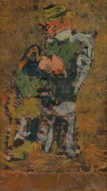 Jean Puni dit POUGNY (1892-1956)
Personnage assis au chapeau jaune
Huile sur toile montée sur panneau.
16 x 9.5 cm

Provenance : 
Ancienne collection Pierre Renevey (Mention manuscrite au dos).