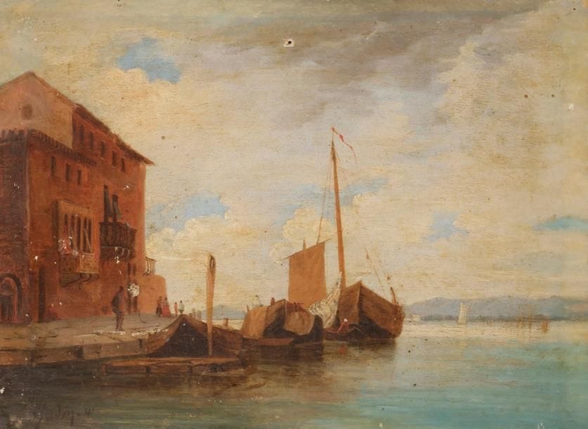 Henriette GUDIN (1825-1876)
Vue de Venise, 1841
Huile sur toile.
Signée et datée en bas à gauche.
(Accident).
24.5 x 32.5 cm