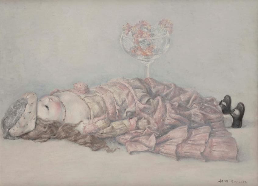 Toshio BANDO (1890-1973)
Nature morte à la poupée
Huile sur toile.
Signée en bas à droite.
46 x 61 cm