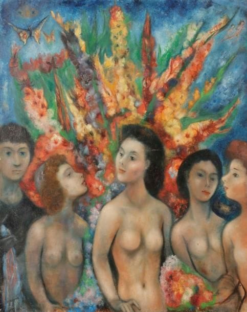 Edouard GOERG (1893-1969)
Bouquet et nus, 1941
Huile sur toile.
Signée et datée en bas à gauche.
(Restauration ancienne).
92 x 73 cm

Provenance : 
Galerie Drouant, Paris (étiquette au dos).

Exposition :
Edouard Goerg, Galerie Drouant-David, 24 octobre - 14 novembre 1942.