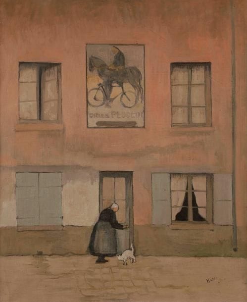 Joseph ROSSI (1892-1930)
Vieille qui rentre [Cycles Peugeot], 1928
Huile sur toile.
Signée en bas à droite.
55 x 46 cm

Bibliographie : 
Jean-Paul Dubray, Joseph Rossi, Sa vie - Son œuvre, Paris, Marcel Seheur Éditeur, 1932, référencé p. 49.
