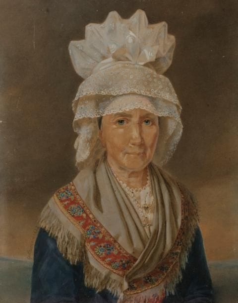Guillermain
Femme en habit régional
Gouache rehaussée d’aquarelle
Signée en bas à gauche et datée 1832
29 x 24 cm