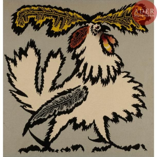Jean LURCAT (1892-1966) cartonnier & Atelier TABARD lissier 
Brahma, 1956
Tapisserie d'Aubusson en laine et montée sur un châssis. Encadrée. Bolduc perdu. 102 x 102 cm
