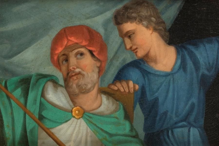 École ITALIENNE vers 1800
Deux personnages
Toile, fragment 
26 x 39 cm
