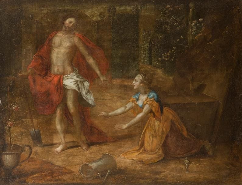 École FLAMANDE vers 1700
Le Christ jardinier 
Toile 
59 x 76 cm
Restaurations anciennes
