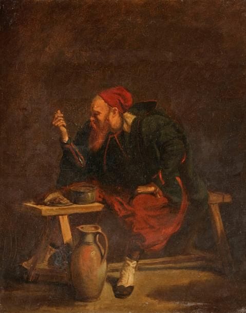 École ITALIENNE 1869, PISENNI*** (?)
Homme en uniforme de zouave du second Empire en train de dîner
Sur sa toile d’origine
40 x 32 cm
Signée et datée en bas à droite : Pisenni 69