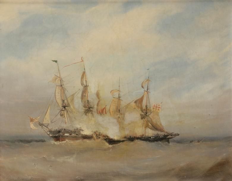 Antoine Léon MOREL FATIO 
(Rouen 1810 - Paris 1871)
Marine 
Toile 
38 x 47 cm
Signée en bas à gauche : Léon Morel-Fatio
Restaurations anciennes