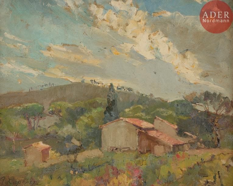 Georges Alexandrovitch LAPCHINE (1885 - 1950)
Paysage
Huile sur carton.
Signée en bas à gauche.
22 x 27 cm

Георгий Александрович ЛАПШИН (1885 - 1950)
Пейзаж
Картон, масло.
Подпись внизу слева.
22 х 27 см