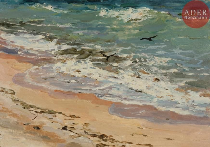 Zinaïda Ilinitchna ZATSEPINA (1913 - 1986)
Bord de mer
Huile sur carton
Signée et titrée au dos (titre non lisible).
25 x 34,5 cm

Зинаида Ильинична ЗАЦЕПИНА (1913 - 1986)
На берегу моря
Картон, масло.
Подпись и название на обороте (название неразб.).
25 х 34,5 см