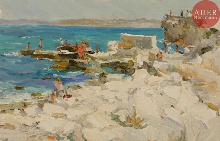 Zinaïda Ilinitchna ZATSEPINA (1913 - 1986)
Mer d’Azov
Huile sur carton
Signée et titrée au dos.
22 x 33 cm à vue

Зинаида Ильинична ЗАЦЕПИНА (1913 - 1986)
Азовское море
Картон, масло.
Подпись и и название на обороте.
22 х 33 см.
