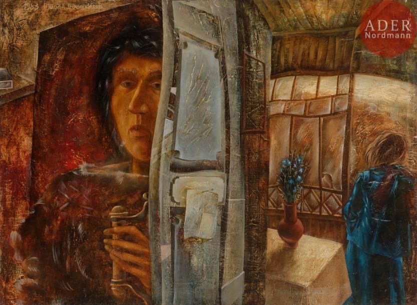 Nikolaï Nikolaevitch OVTCHINIKOV (né en 1958)
Octobre. 1983
Huile sur toile
Signée et datée en haut à gauche. 
Signée, datée et titrée au dos.
45 x 61,5 cm

Никола (Николай Николаевич) ОВЧИННИКОВ (род. в 1958 г.)
Октябрь. 1983
Холст, масло.
Подпись и дата наверху слева. Подпись, дата и название на обороте.
45 х 61,5 см
