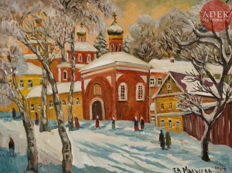 Galina Viktorovna MALTZEVA (née en 1953)
Églises sous la neige. 1994
Huile sur carton
Signée et datée en bas à droite.
48 x 63 cm

Галина Викторовна МАЛЬЦЕВА (род. в 1953)
Храмы под снегом, 1994
Картон, масло.
Подпись и дата внизу справа.
48 х 63 см