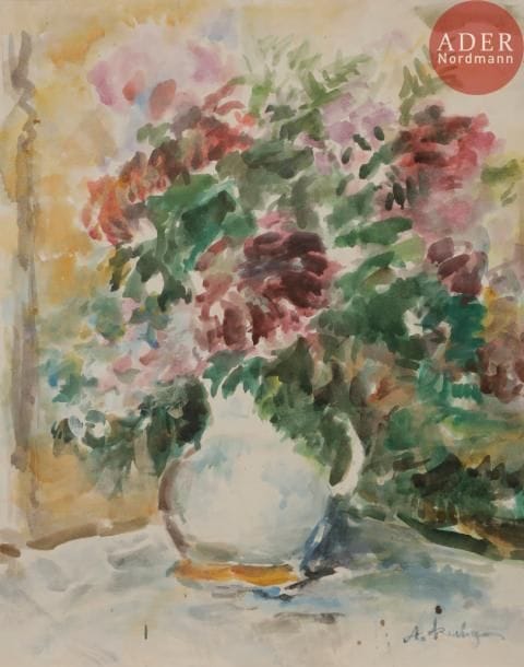 Artur Vladimirovitch FONVIZIN (1883 - 1973)
Fleurs
Aquarelle sur carton.
Signée en bas à droite. Titrée au dos et porte le N° 24.
37,5 x 29,5 cm

Артур Владимирович ФОНВИЗИН (1883 - 1973)
Цветы
Картон, акварель.
Подпись внизу справа. На обороте название и № 24.
37,5 х 29,5 см