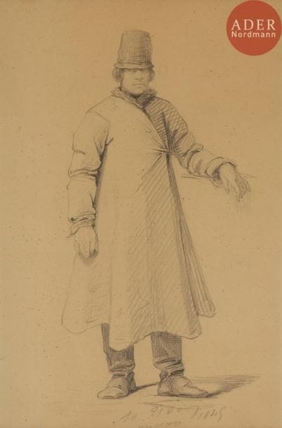 Adolphe YVON (1817 - 1893)
Portrait d’un homme, 1845
Dessin à la mine de plomb.
Signé, daté et localisé Moscou en bas au milieu.
24 x 16 cm

 Suivant l’exemple de son beau - père, Horace Vernet, A. Yvon se rend en Russie en 1843 d’où il envoie à Paris des dessins à la mine de plomb qui intéressent le public français grâce au rendu fidèle des mœurs russes. Il retourne en France en 1845.

Адольф ИВОН (1817-1893)
Мужской портрет, 1845
Бумага, графитный карандаш.
Подпись, дата и место Moscou внизу посередине.
24 х 16 см
Следуя примеру своего тестя , Ораса Верне, отправился в 1843 г. в Россию, откуда присылал в Париж карандашные рисунки, интересовавшие французскую публику благодаря верному воспроизведению в них русского быта. Вернулся во Францию в 1845 г.