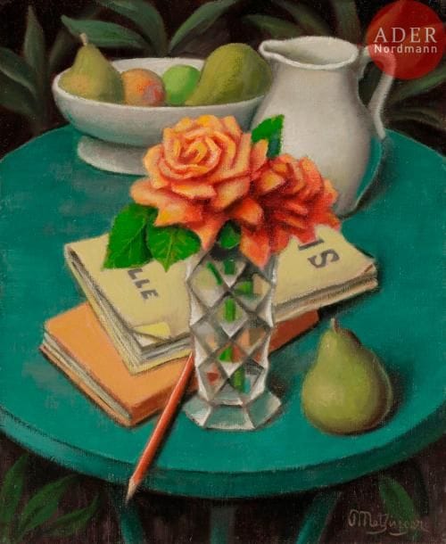 Jean METZINGER (1883-1956)
Nature morte au vase de roses
Huile sur toile.
Signée en bas à droite.
46 x 38 cm
(Petites restaurations).

Provenance : 
- Vente Maître Claude Robert, Hôtel Drouot Salle 1, Paris, n°177, reproduit (étiquette au dos).
- Galerie « 18 », Paris (étiquette au dos).
