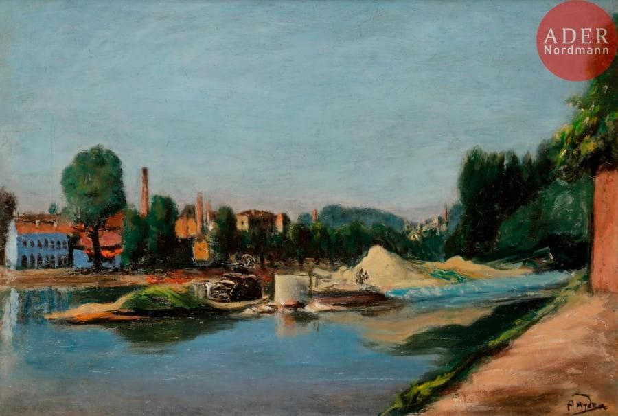 Henri HAYDEN [franco-polonais] (1883-1970)
Sur la Seine, vers 1930-35
Huile sur toile.
Signée en bas à droite.
(Petites restaurations).
38 x 55 cm