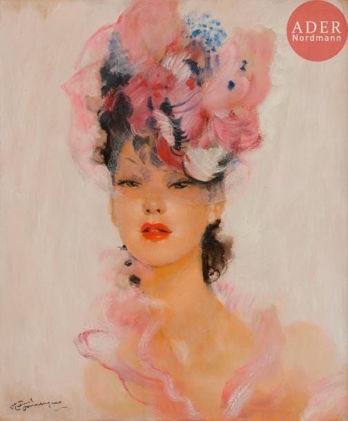 Jean-Gabriel DOMERGUE (1889-1962)
Odile en rose, 1941
Huile sur carton.
Signée en bas à gauche.
Signée au dos.
55 x 46 cm