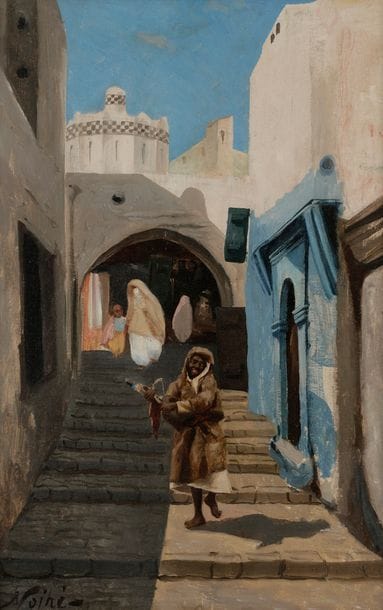 Maxime NOIRÉ (1861-1927)
Rue animée en Algérie
Huile sur toile.
Signée en bas à gauche.
(Petite restauration).
41 x 27 cm