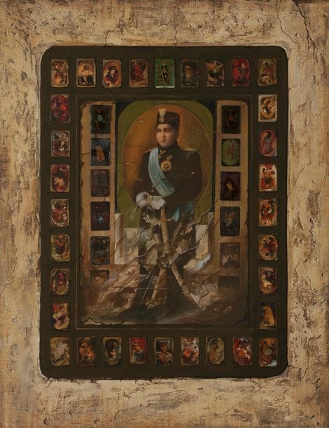 Hojat SHAKIBA (né en 1949)
Mohamad Sha Kadjar
Gouache en trompe l’œil.
Signée en bas à droite.
89 x 69 cm