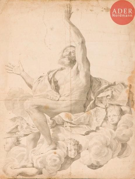 Claude Mellan (1598-1688)
Saint Paul ravi au ciel. 1674. Burin. 400 x 532. Préaud 95. Bonne épreuve rognée au sujet, manquant de conservation, doublée. Plis marqués (avec petite fracture en pied au centre pour l’un), rousseurs, taches et accidents divers.