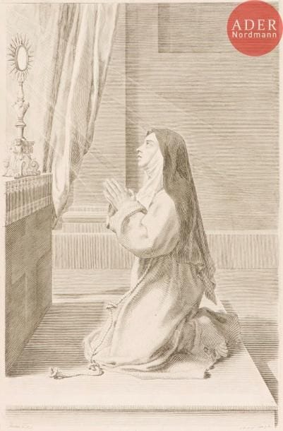 Claude Mellan (1598-1688)
Sainte Claire. 1667. Burin. 290 x 443. Préaud 107. Très belle et fraîche épreuve. Belles marges.