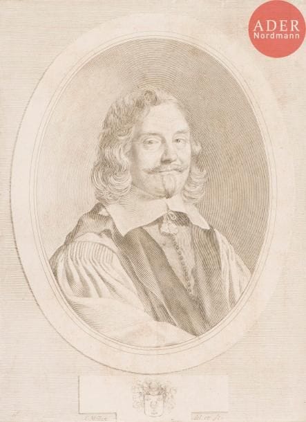 Claude Mellan (1598-1688)
Dreux d’Aubray. Burin. 250 x 340. Préaud 139. Bonne épreuve rognée au coup de planche, anciennement lavée, avec fortes épidermures au verso.