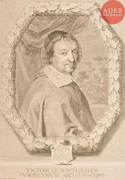 Claude Mellan (1598-1688)
Victor le Bouthillier. 1658. Burin. 236 x 331. Préaud 163. Belle épreuve rognée au sujet, avec petite atteinte à la lettre en pied.