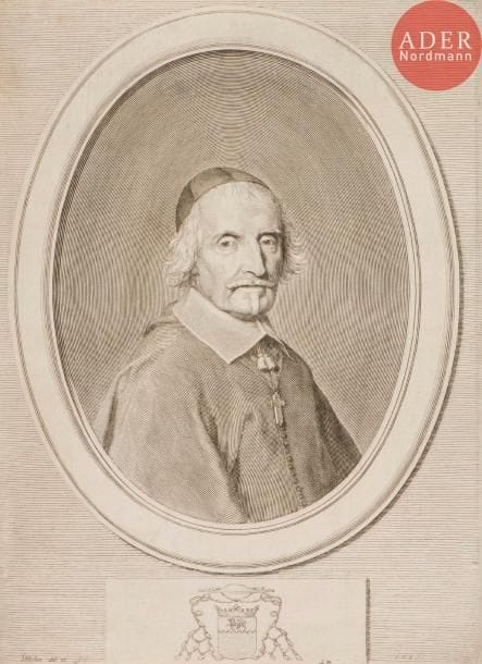 Claude Mellan (1598-1688)
François de Villemontée, évêque de Saint-Malo. 1661. Burin. 239 x 325. Préaud 206. Belle épreuve rognée sur le coup de planche. Plusieurs épidermures visibles par transparence au verso.