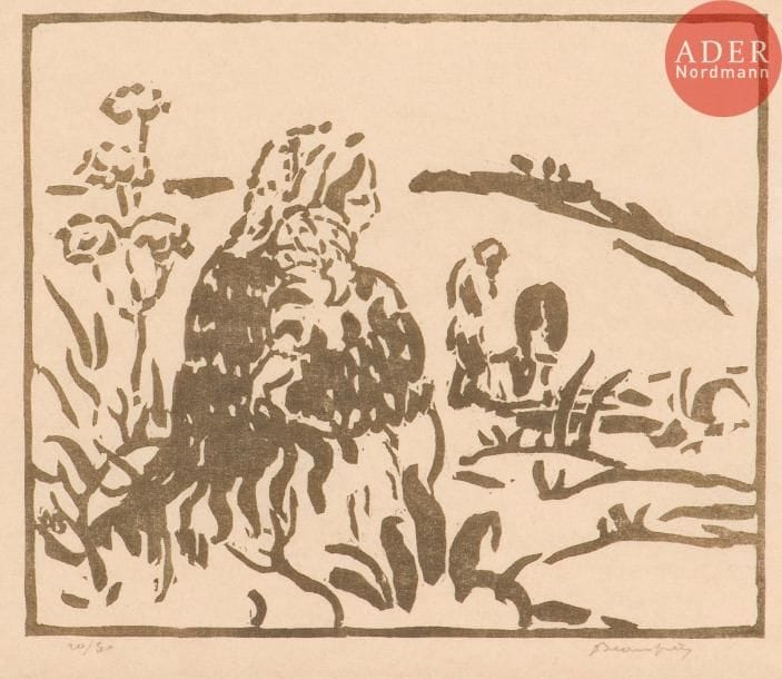 Adolphe Beaufrère (1876-1960)
Mère et enfant. Bois gravé. 160 x 133. Morane non décrit. Belle épreuve sur chine volant, numérotée et signée au crayon. Toutes marges. Tirage à 30 épreuves.