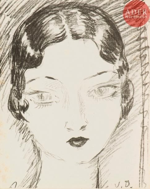 Kees van Dongen (1877-1968)
Tête de femme de face, cheveux courts. 1929. Lithographie. 220 x 272. Juffermans (2003) L15. Très belle épreuve sur vélin mince, tirée pleine feuille. Légères rousseurs claires, essentiellement au bord gauche.