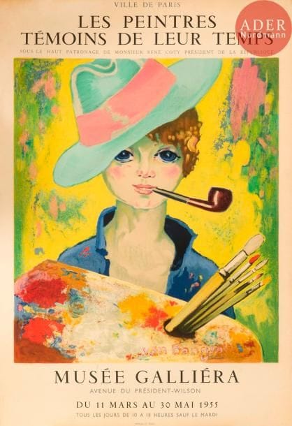 Kees van Dongen (1877-1968) (d’après)
Jean-Marie au chapeau et à la pipe. Affiche pour le musée Galliera. 1955. Lithographie (des presses de Mourlot). [510 x 730]. Juffermans (2003) p. 174. Impression en couleurs. Belle épreuve sur vélin. Traces de plis aux bords du feuillet. Trous de punaises dans les angles. Petits accidents en tête au verso.