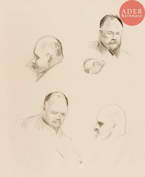 Jean-Louis Forain (1852-1931)
Portraits d’Ambroise Vollard ; Portrait de Vollard (de face, tourné vers la gauche). Vers 1905. Lithographie. 360 x 425 et 250 x 260. Guérin non décrit ; Johnson 55 et 56. Parfaites épreuves sur japon. Toutes marges non ébarbées. Ens. 2 p.