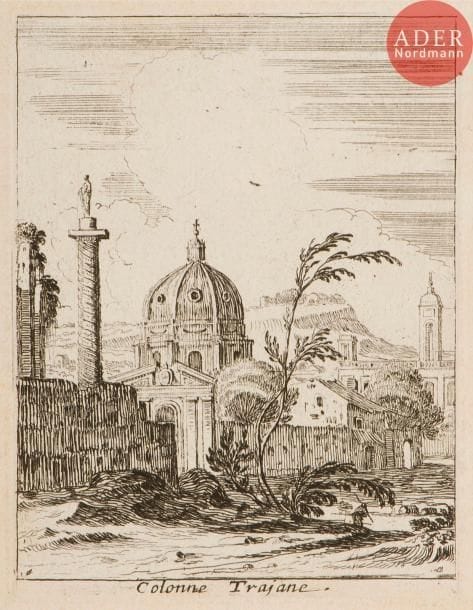 Israël Silvestre (1621-1691)
10 pl. pour Diverses vues d’Italie et autres lieux. Eau-forte. Chaque env. 65-70 x 82. Faucheux 19 (3, 10, 11, 13, 15, 16, 17, 18, 19, 21). Très belles épreuves du 1er état (sur 2), avant l’adresse de Mariette. Infimes rousseurs. Petites marges. Joint : Place de la Rotonde ; Fontaine à Rome. Eau-forte. 140 x 85 et 160 x 115. Belles épreuves, l’une oxydée. Bonnes marges. Ens. 12 p.
