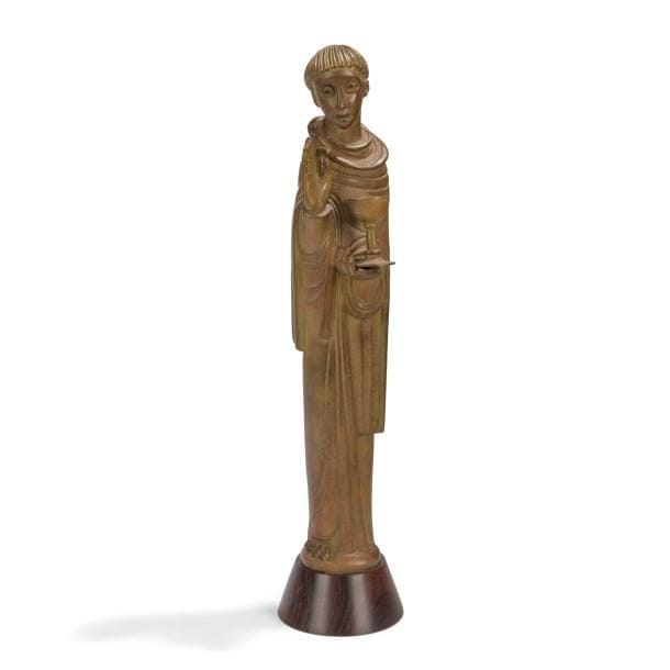 JEAN LAMBERT-RUCKI (1888-1967)

Saint Jean
Sculpture. 
Épreuve en bronze à patine médaille nuancé de vert.
Fonte d’édition ancienne. 
Base tronconique en palissandre. 
Signée LAMBERT-RUCKI au dos sur le vêtement. 
Hauteur avec base : 27,5 cm

Provenance :
Fonds Chéret