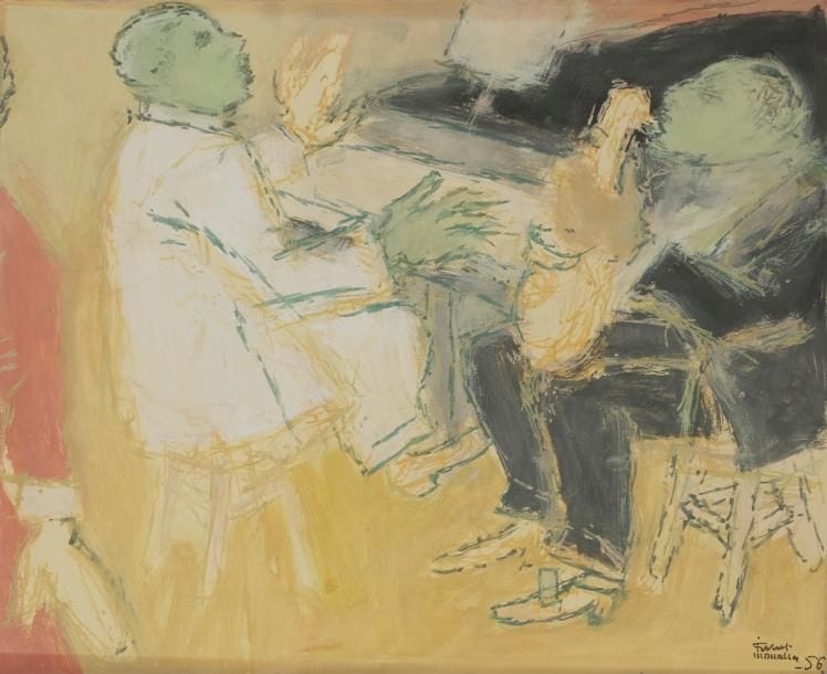 Fikret MOUALLA [turc] (1905-1968)

Les Musiciens, 1956
Gouache.
Signée et datée en bas à droite.
27?x?33?cm

L’œuvre sera incluse dans le Catalogue Raisonné en préparation par Kerem Topuz et Marc Ottavi.