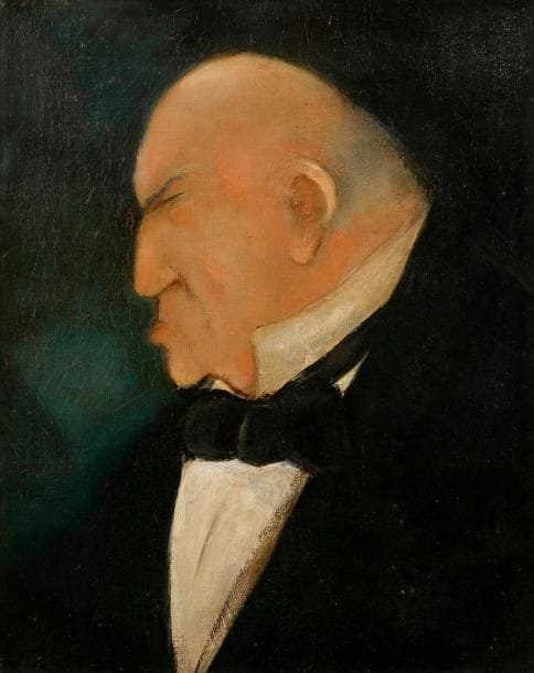 Sacha GUITRY Lucien Guitry Huile sur toile 46 x 38 cm Titrée au dos « Lucien Guitry »
   Saisissant buste de profil de Lucien Guitry peint par son fils
   Expositions Sarah Bernhardt (Espace Pierre Cardin, 1976, n° 291) ; Sacha Guitry et ses amis (Musée du Luxembourg, 1985, n° 123)
