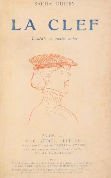 Sacha GUITRY 10 volumes brochés
   La Clef (P-V Stock 1907, portrait de Réjane par SG en couv) Chez les Zoaques – Le Kwtz (Stock 1907) Petite Hollande (P-V Stock 1908) C’te pucelle d’Adèle ! (G Ondet 1909, portrait de Colette par SG en couv) Correspondance de Paul Roulier-Davenel (Dorbon Aîné 1910) Le Veilleur de nuit (Fasquelle 1911, couv par Sem) Jusqu’à nouvel ordre (M de Brunoff [1913]) La Maladie (M de Brunoff, [1914], 2 ex) Pasteur (Fasquelle 1919)
