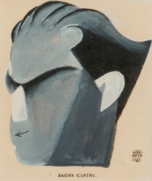 Paolo Federico GARRETTO (1903-1991) Sacha Guitry, 1928 Gouache Signée et datée en bas à droite 13 x 10,5 cm (à vue)
