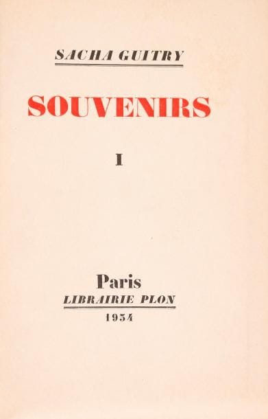 Sacha Guitry 8 volumes brochés
   Deburau (Fasquelle [1918]) Béranger (Fasquelle 1920) Deux couverts (Stock 1922) L’Amour masqué (Stock 1923) L’Illusionniste (Stock 1924) Souvenirs I Si j’ai bonne mémoire (Plon 1934) Mémoires d’un tricheur (Gallimard 1935) Si j’ai bonne mémoire (Plon 1940)
