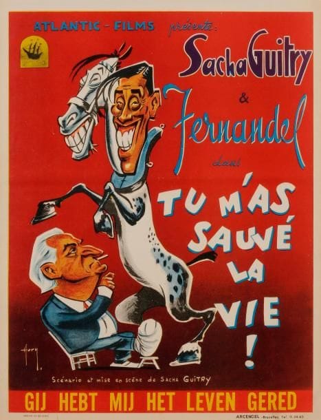 Elmyr de HORY (1905-1976) Affiche pour le film Tu m’as sauvé la vie, 1950 Affichette belge en couleurs (modèle B) imprimée par Arcenciel à Bruxelles 50 x 35 cm 

