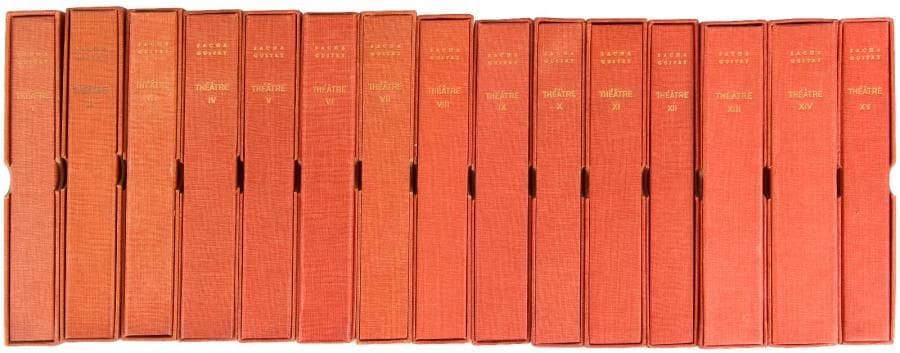 Sacha GUITRY Théâtre (Le Livre contemporain, puis Librairie académique Perrin, 1959-1964) 15 volumes in?8 en feuilles sous chemises et emboîtages d’éditeur
   Édition en partie originale, un des 100 exemplaires de luxe (n° 70)
