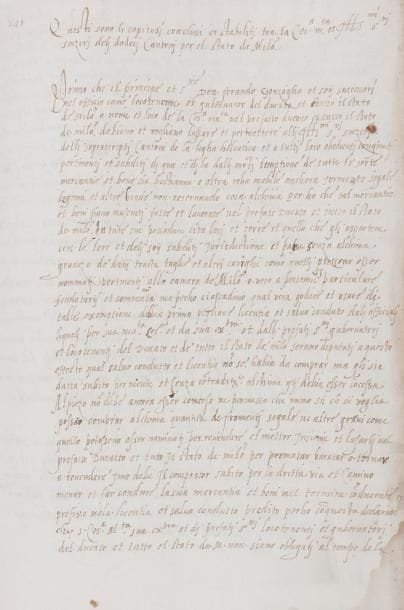 Suisse Manuscrit, XVIe siècle (copie d’époque sd) ; 9 pages in-fol, sous cartonnage moderne marron ; en italien (légère mouillure à un coin)
   Accord commercial entre Charles Quint et les cantons suisses, pour régler le commerce avec le duché de Milan Ce traité vaut pour la vie de l’Empereur, et quatre ans après
