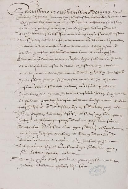 Venise Manuscrit, 1478 (copie du XVIe siècle) ; 3 pages et demie in-fol, cachet encre du Château de La Roche Guyon Bibliothèque, sous cartonnage moderne marron ; en latin
   Ratification des traités de Venise, et lettre du Doge Andrea Vendramin à Louis XI, 1er avril 1478 Louis XI est parvenu à imposer sa protection sur les principautés italiennes, dont Venise, qu’il tient en paix malgré l’irruption des Turcs dans le Frioul et les graves crises à Milan et Florence Copie faite sur l’exemplaire établi par Le Maistre, notaire et secrétaire du roi, d’après l’original
