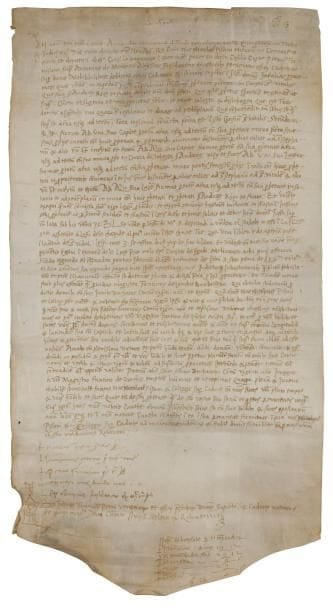 VENISE PS par 5 conseillers et le notaire Giovanni Tura (avec son sceau manuel), Venise 7 novembre 1503 ; parchemin in-fol (56 x 30 cm) ; en latin
   Vente à l’encan de petites maisons à San Vitale (San Vidal), achetées par le barbier (« barbitonsor ») Fantin de Zanchi, en présence des conseillers (qui signent) Nicolo Pisani, Geronimo Contareno, Antonio de Medio, Aloysio Fuschareno…
