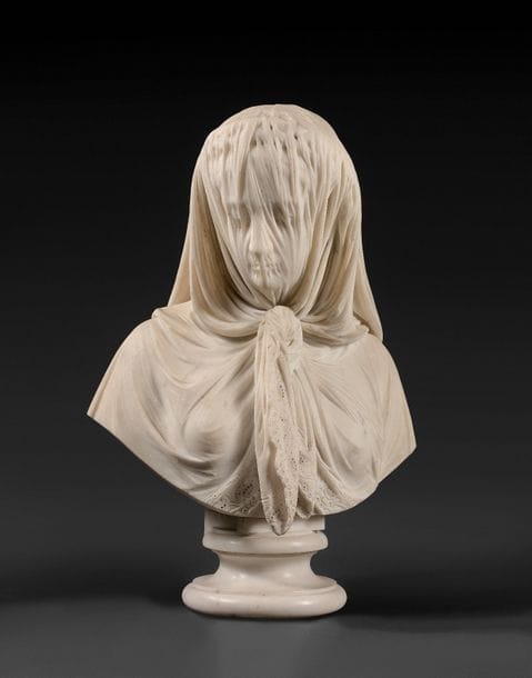 Giovanni Battista Lombardi (1823-1880)
La Modestie
Marbre blanc
Signé, daté et situé « GB Lombardi f. Roma 1875 » à l’arrière
H : 70 cm
Eclat au dos et empoussièrement général
Littérature en rapport :
- Adriana Conconi Fedrigolli , Giovanni Battista Lombardi, Brescia, Grafo, 2006, pp. 26-27 et n°50 p. 154-155.
Œuvre en rapport : 
- Giovanni Battista Lombardi, Femme voilée, 1869, marbre blanc, signé G.B Lombardi / Roma. 1869, H : 55,9 et piédouche H : 10,8 cm, New York, Metropolitan Museum of Art, n°inv ; 1984.463
