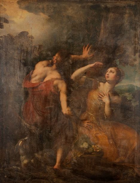 Attribué à Paolo FIAMMINGO 
(1540 - 1596)
La Chute de Phaéton (?)
Toile 
198 x 155 cm
Restaurations anciennes