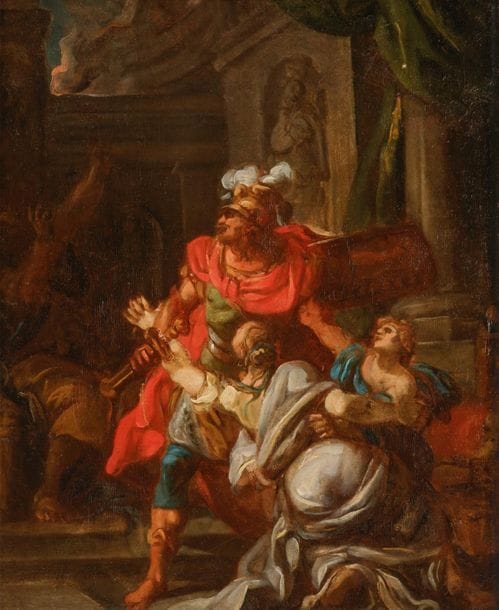 Attribué à Gabriel François DOYEN 
(1726 - 1806)
Les adieux d’Hector 
Papier ; au dos un dessin à la plume et au lavis sur le même thème 
42 x 35 cm
Dans un cadre en bois sculpté et doré de type Maratta recoupé