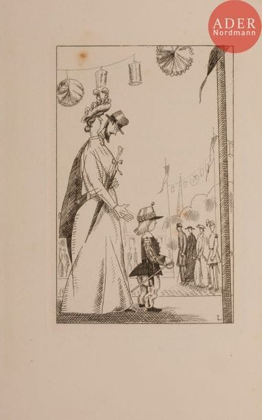 [LABOUREUR (Jean-Émile)] - GOURMONT (Remy de).
Le Joujou patriotisme.
Paris : La Belle page, [1927]. — In-12, 187 x 117 : 75 pp., (2 ff.), couverture imprimée. Broché, couverture rempliée.
Sylvain Laboureur, Catalogue complet de l’œuvre de Jean-Émile Laboureur, II, pp. 358-359, n° 349.
Édition tirée à 370 exemplaires, illustrée d’un charmant frontispice dessiné et gravé à l’eau-forte par Jean-Émile LABOUREUR (1877-1943).
Un des 300 exemplaires sur vélin teinté des papeteries d’Arches.
Quelques rousseurs éparses.
Provenance : Jean Clauzel, avec ex-libris.