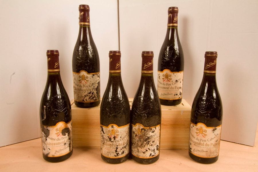 6 B CHATEAUNEUF DU PAPE Rouge (Caisse Bois sale) e.t.a., Domaine du Père Caboche, 2003
